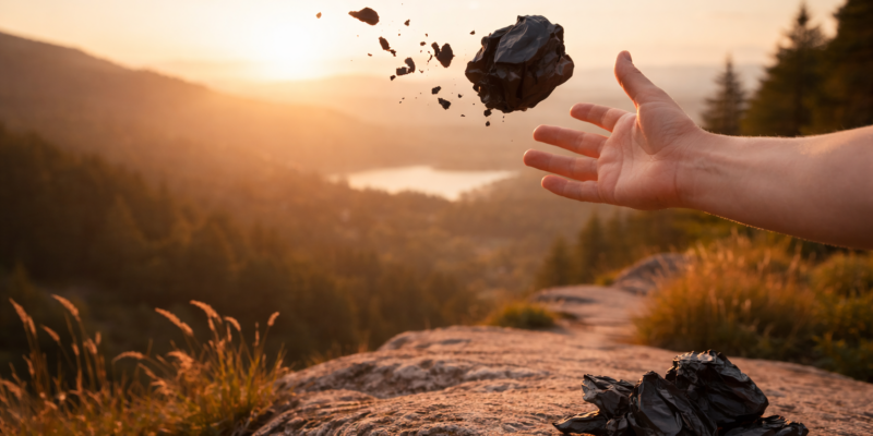 rock being tossed over cliff edge