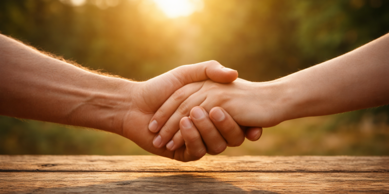hands embracing in the sun
