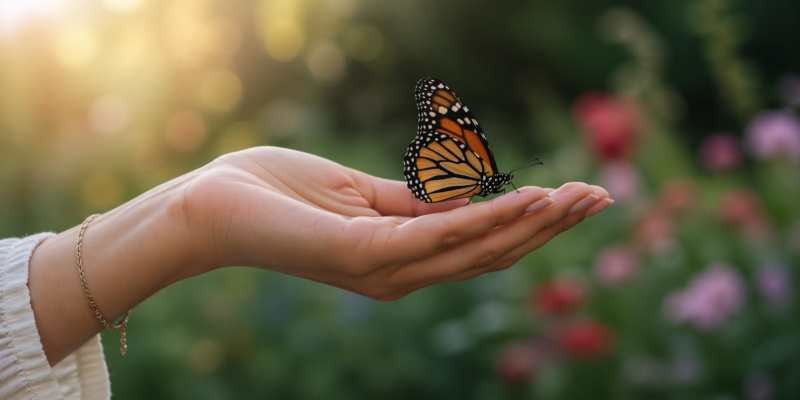 woman's hand releasing butterfly
